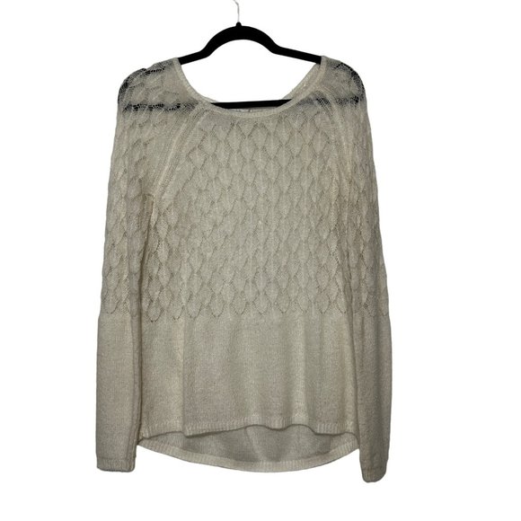 Lauren Conrad, white long sleeve, sheer crewneck sweater, women’s size medium 15 - Picture 1 of 5
